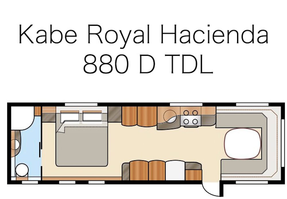 Asuntovaunun pohjapiirustus Kabe Royal Hacienda 880 D TDL.